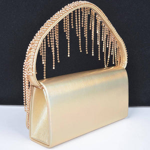 Silver Fringe Rhinestone Handle Bag