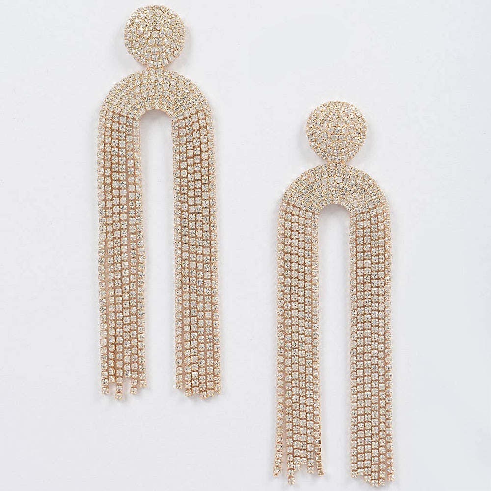 Gold Symmetric Rhinestone Drop Earrings