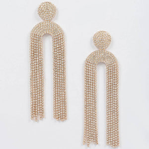 Gold Symmetric Rhinestone Drop Earrings