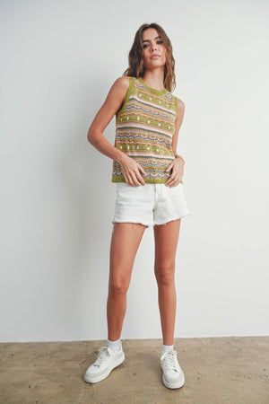 Geo Pattern Knit Sleeveless Top