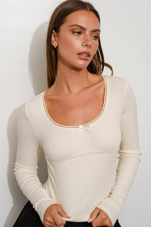 Cream Scoop Ribbed Knit Top