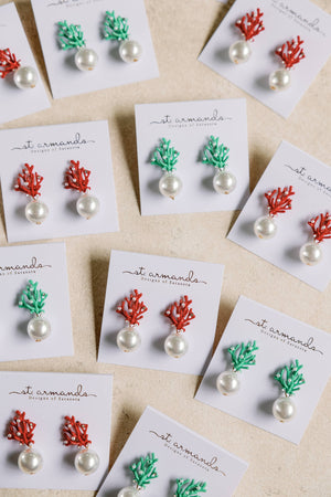 St Armands Designs of Sarasota - Pearl and Turquoise Coral Mini Statement Earrings
