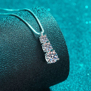 Three Stone Moissanite Charm Necklace in 925 Sterling Silver