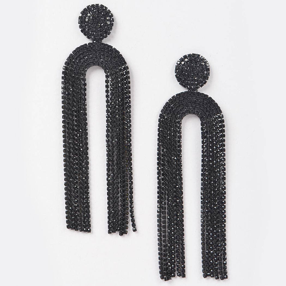 Black Symmetric Rhinestone Drop Earrings