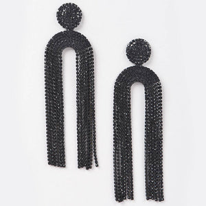Black Symmetric Rhinestone Drop Earrings