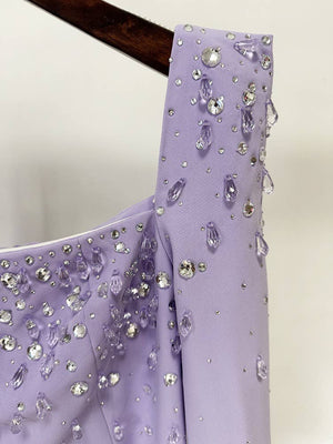Square Neck Lilac Gown with Hand-Beaded Diamonds