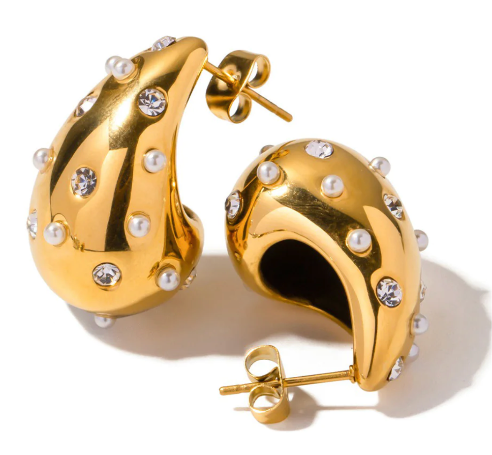 HoopLa - Icon Tear Drop-Stainless Steel and CZ: Yellow Gold