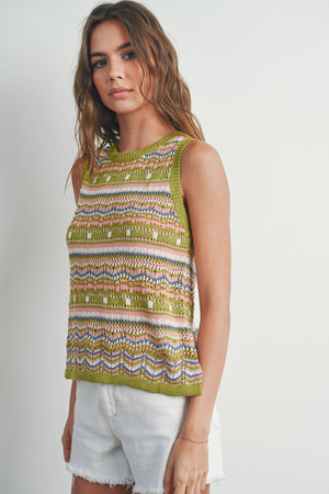 Geo Pattern Knit Sleeveless Top