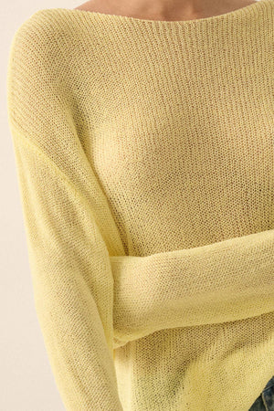 Lightweight Knit Loose-Fit Boatneck Sweater: Soft Lemon