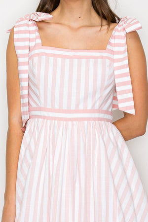 Dreamy Pink Stripe Maxi Dress with Shoulder Tie
