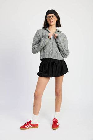 Gray Cable Half Zip Sweater