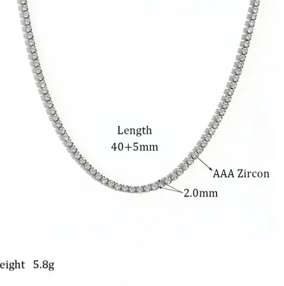 HoopLa - Tennis Necklace. Premium PV plated stainless CZ. : Yellow Gold / 4mm