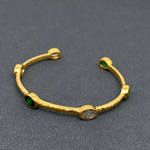 3 Tone Zircon 18K Gold Plated Stainless Steel Cuff