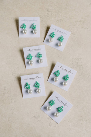 St Armands Designs of Sarasota - Pearl and Turquoise Coral Mini Statement Earrings