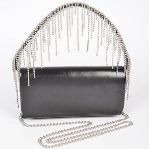 Silver Fringe Rhinestone Handle Bag