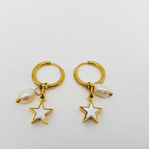 18K Gold-plated Stainless Steel Earrings Pearl Shell Pendant: Star