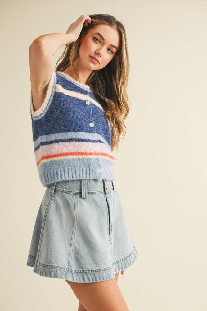 Striped Button Up Vest
