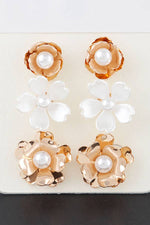 Triple Pearl Flower Earrings Set: GOLD CREAM