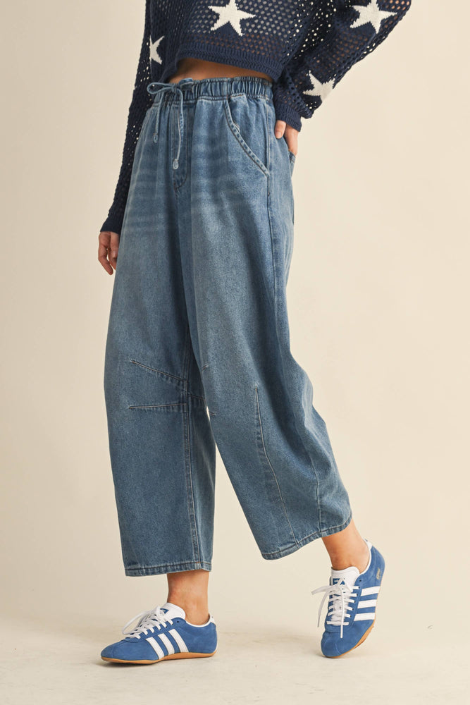 Drawstring Elastic Waist Relaxed Jean