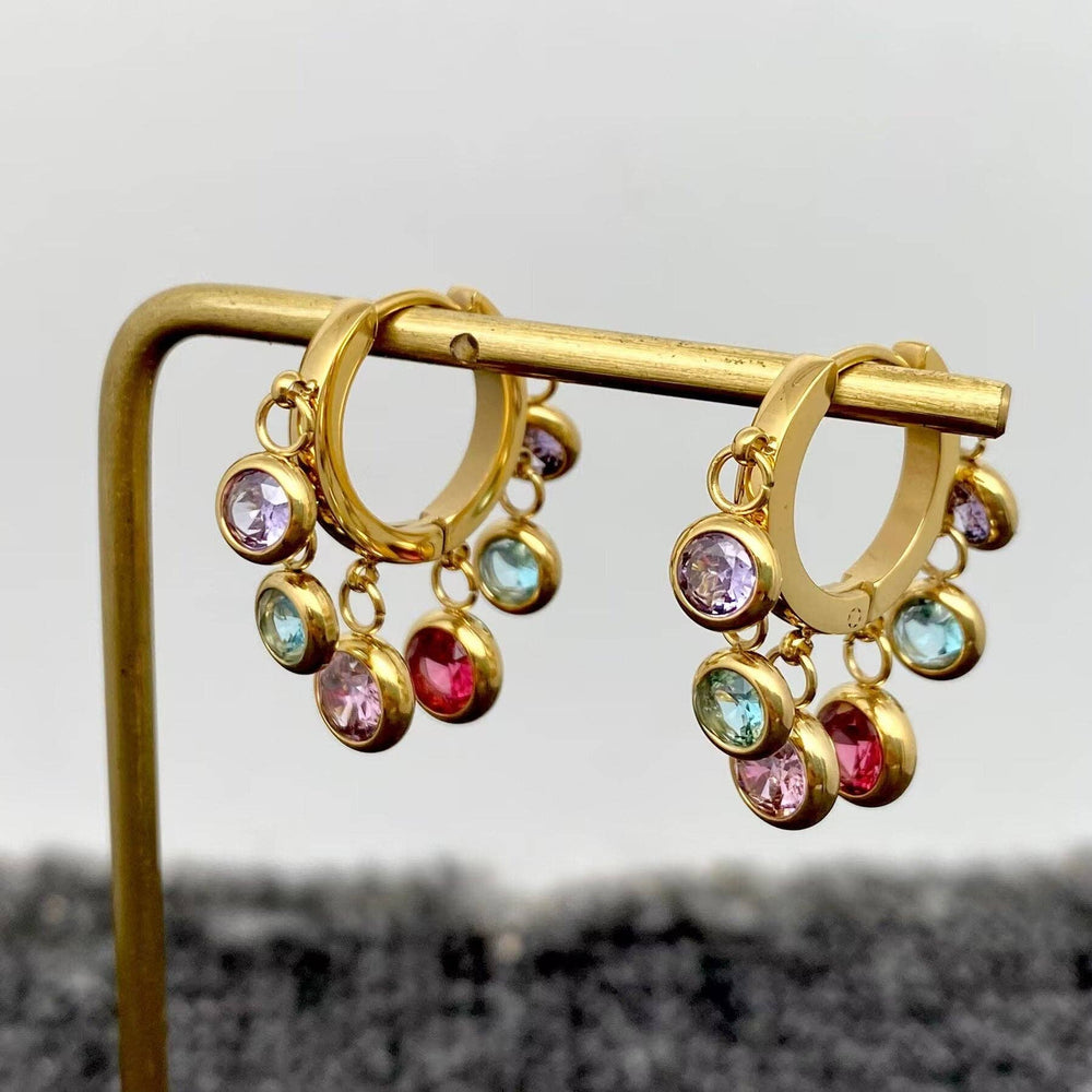 Round CZ Fringe 18K Gold Plated S.Steel Huggie Earrings