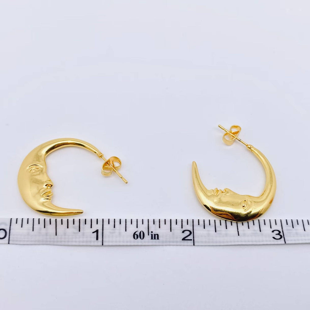 Mysterious Moon Face Design Gold Plated Hoop Earrings