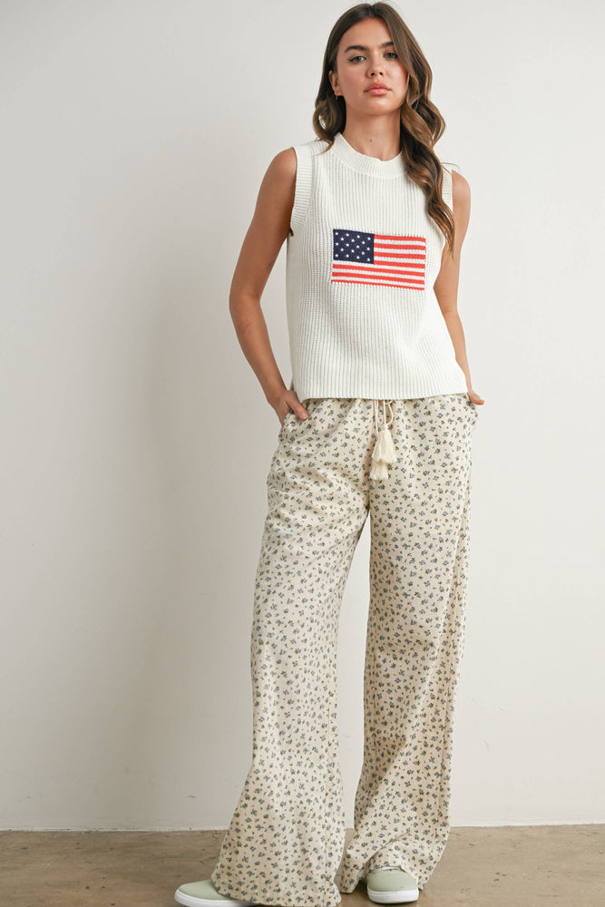 Flag Print Knitted Sleeveless Sweater