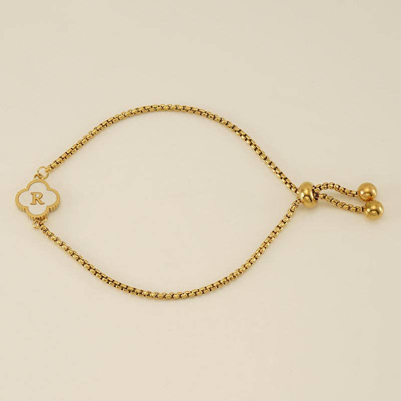 Initial Letter Four Leaf Clover Bracelet