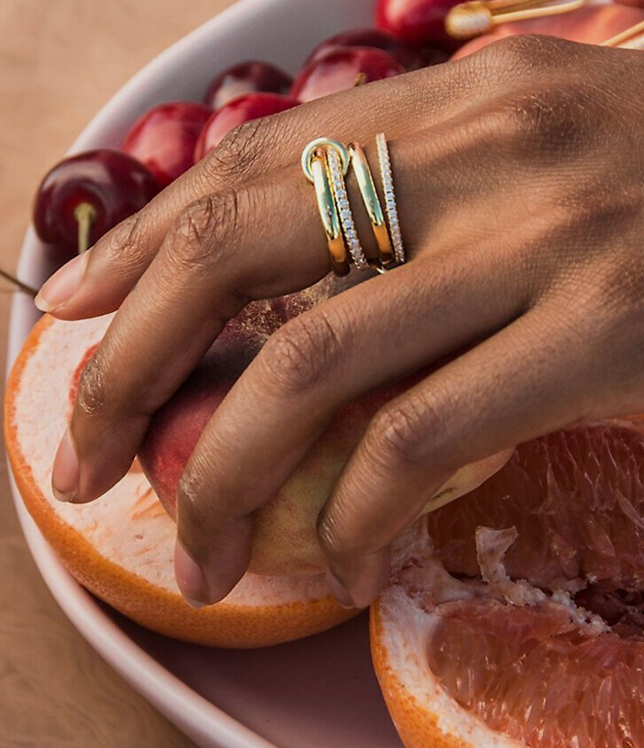 HoopLa Style - Multi Band Eternity Ring band- stacking bands: Yellow Gold / 7