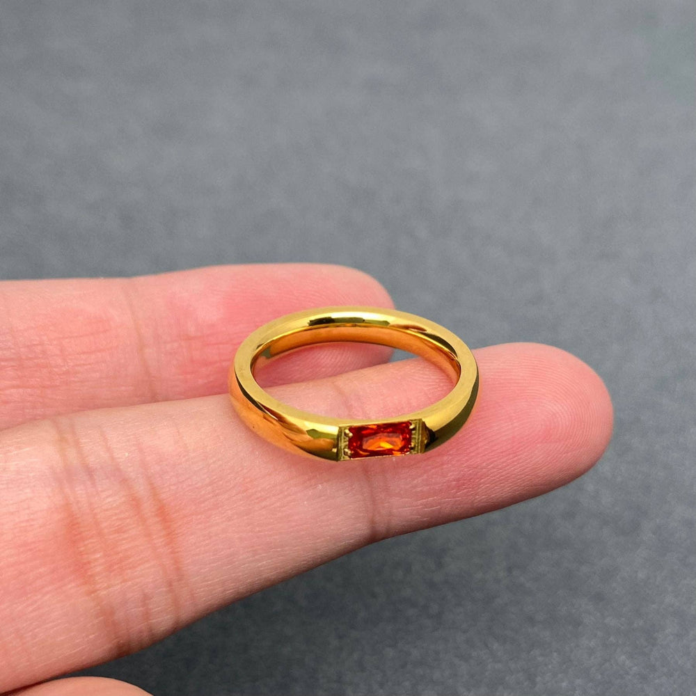 3.5mm Inlaid Champagne Zircon 18K Gold Plated Ring