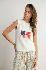 Flag Print Knitted Sleeveless Sweater