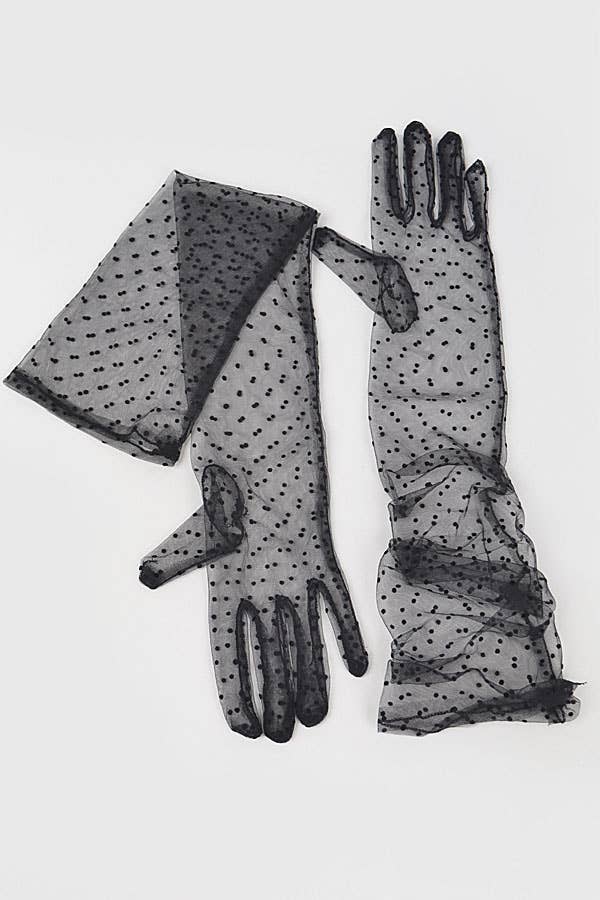 LONG POLKA DOT MESH GLOVES: BLACK