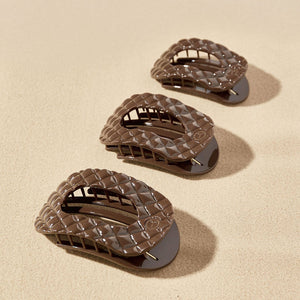 TELETIES - Flat Round Hair Clip | Medium | Truly Taupe Quilted