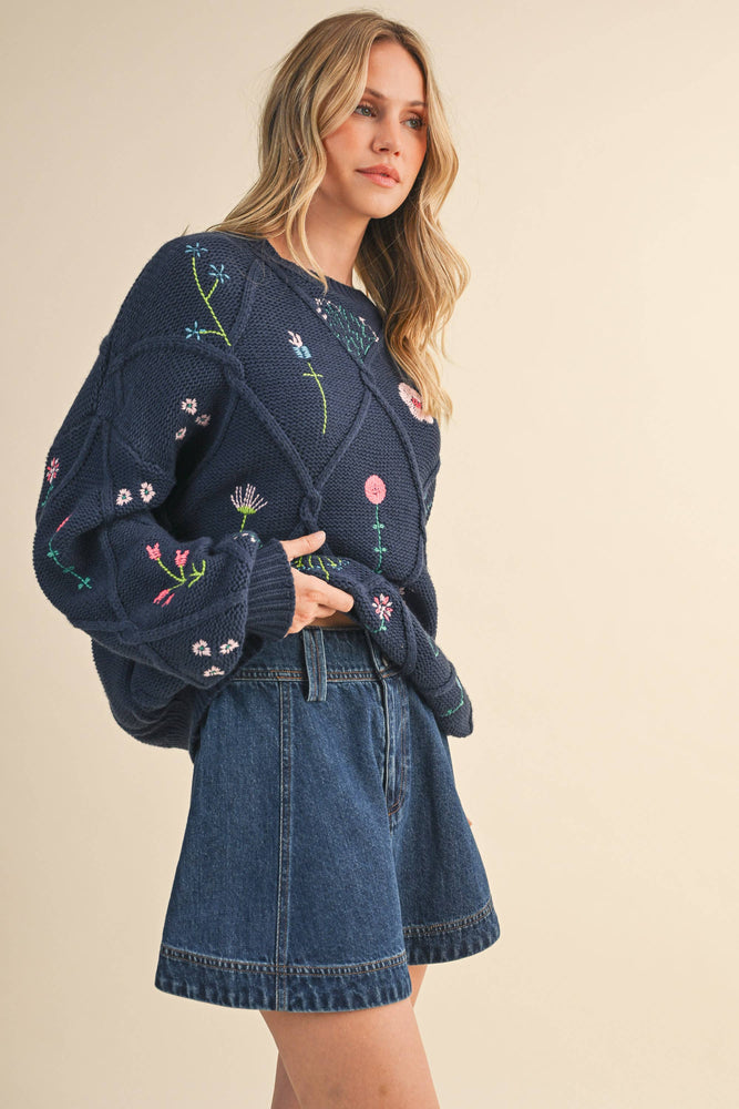 Wildflower Navy Sweater