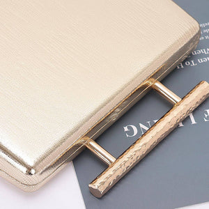 Metal Handle Top Case Clutch: Gold