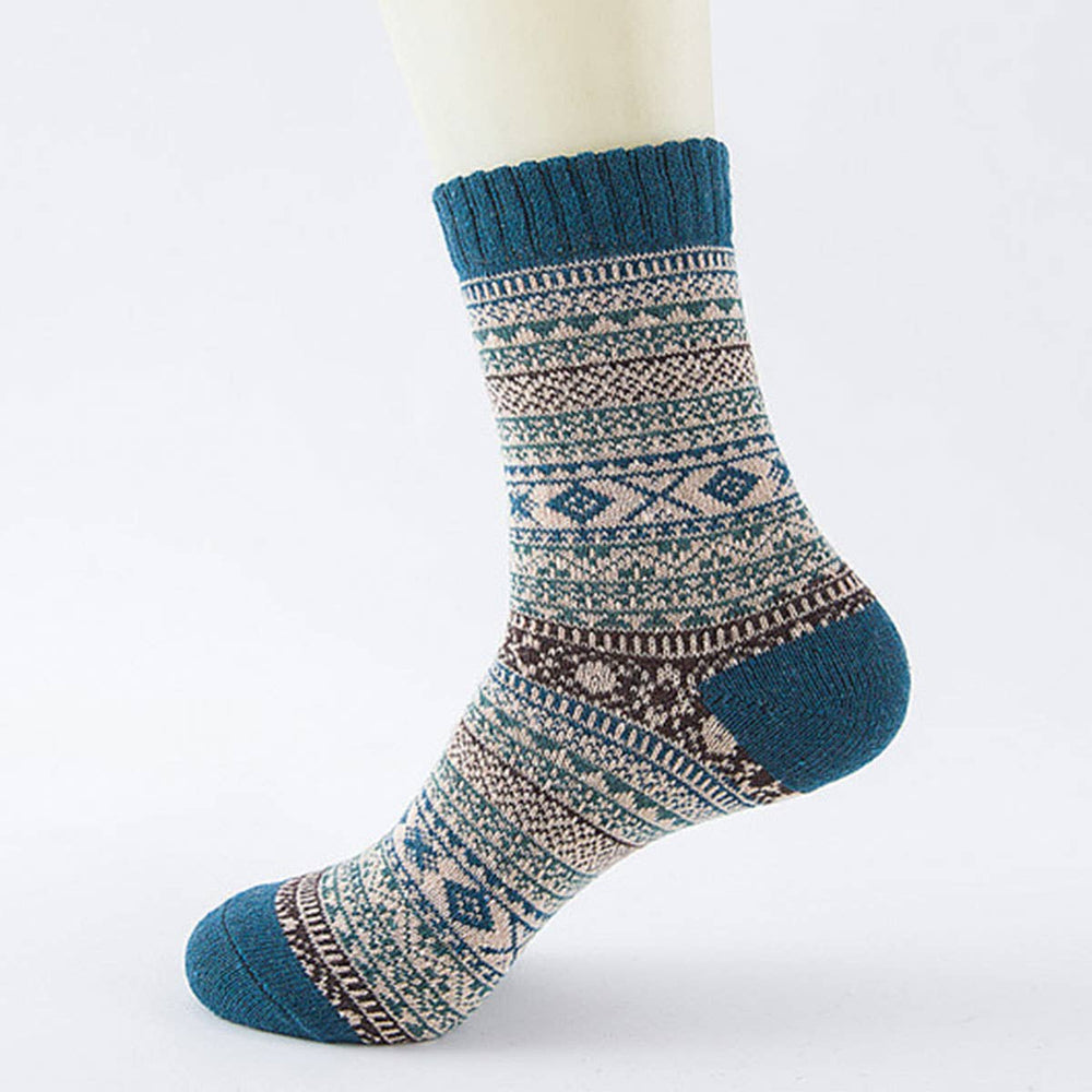 Alpaca Floral Pattern Crew Socks: Blue