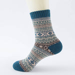 Alpaca Floral Pattern Crew Socks: Blue