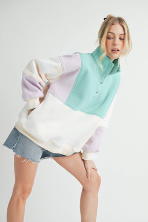 Glo Colorblock Pullover: Lilac Seafoam