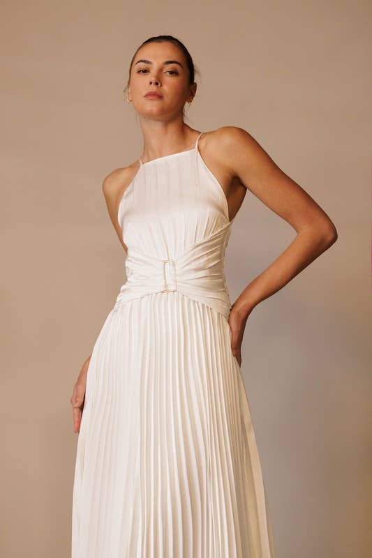 Marilyn White Pleated Midi Dress 218 Marilyn White Pleated Midi Dress 218