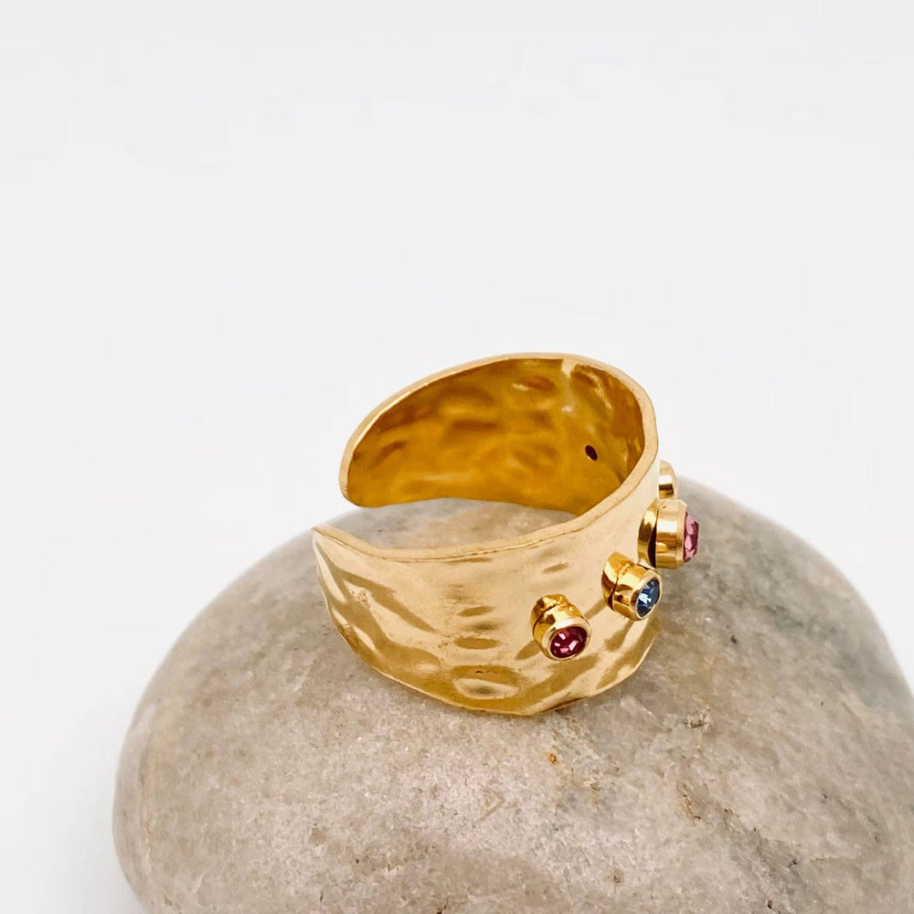 Colored Zircon 18K Gold Plated Wide Ring