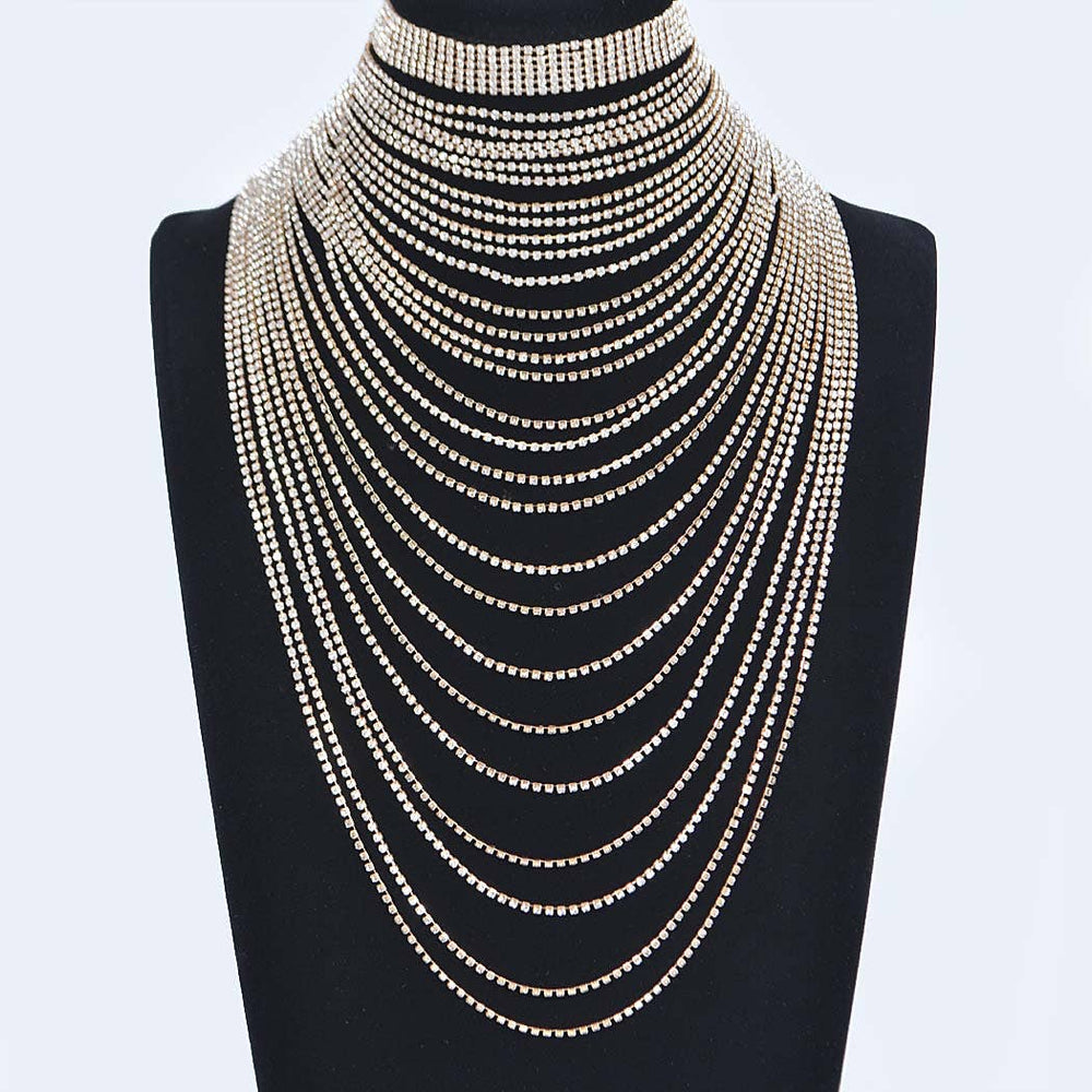 Silver Rhinestone Layered Necklace
