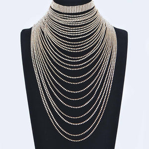 Silver Rhinestone Layered Necklace