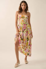 Textured Floral Smocked Halter Midi Dress
