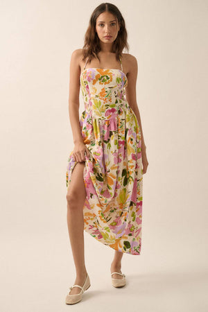 Textured Floral Smocked Halter Midi Dress