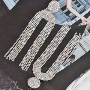 Black Symmetric Rhinestone Drop Earrings