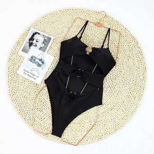 Black Horseshoe Out One Piece Swimsuit