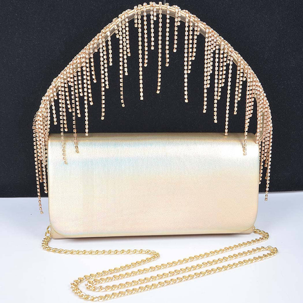 Silver Fringe Rhinestone Handle Bag