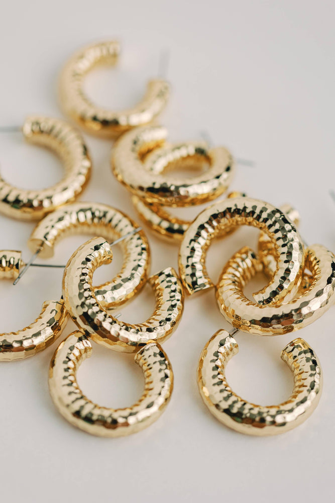 St Armands Designs of Sarasota - Hammered Gold Vintage Style Hoop Earrings