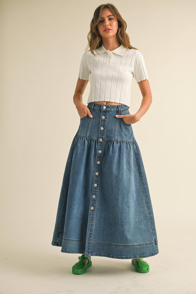 Buttondown Boho Denim Skirt