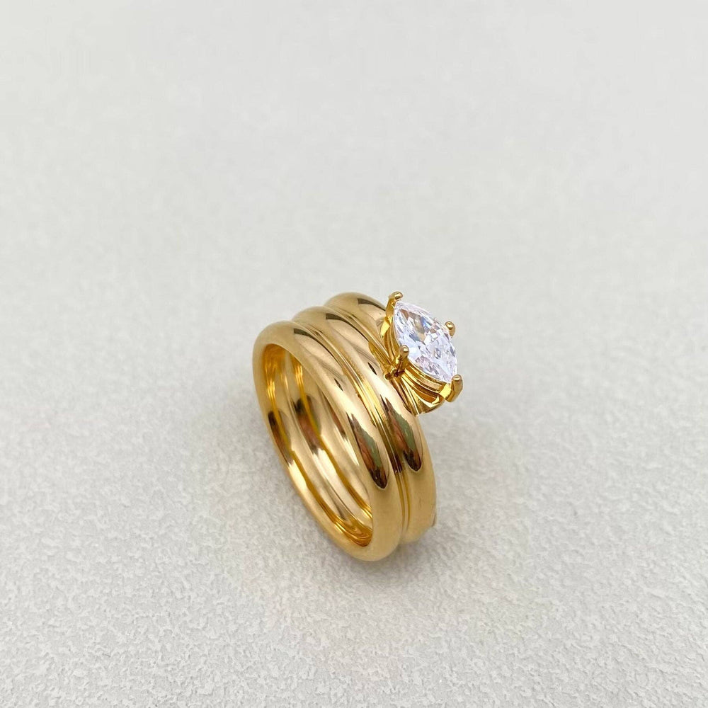 Horse Eye Shape CZ 18K Gold Plated Ring