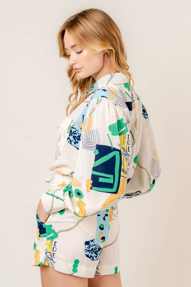 Abstract Button Down Blouse
